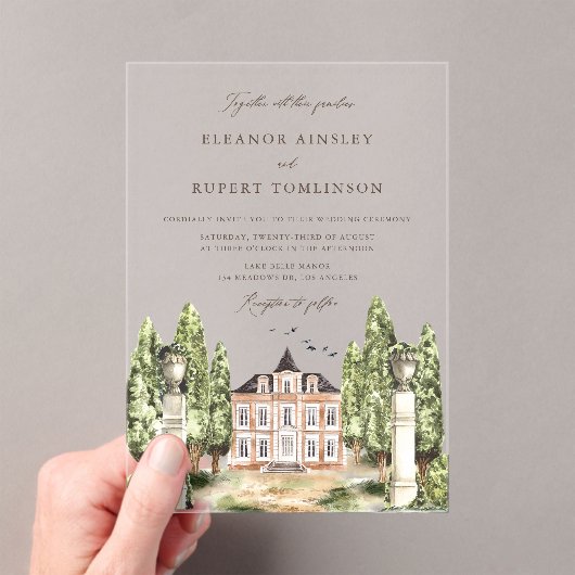 Invitations En Acrylique Elégant Peacock Feather Vintage Wedding (In situ (ordinateur de poche))