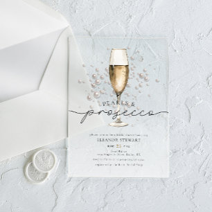 Invitations En Acrylique Élégant Perles Aquarelle & Prosecco Enterrement de