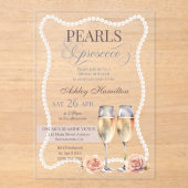 Invitations En Acrylique Elégant Perles & Prosecco Douche nuptiale (Recto)