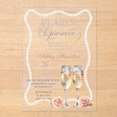 Invitations En Acrylique Elégant Perles & Prosecco Douche nuptiale (Recto)
