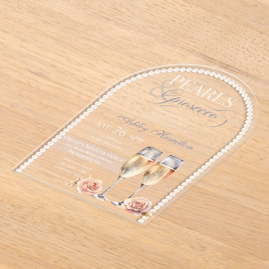 Invitations En Acrylique Elégant Perles & Prosecco Douche nuptiale (Poser)