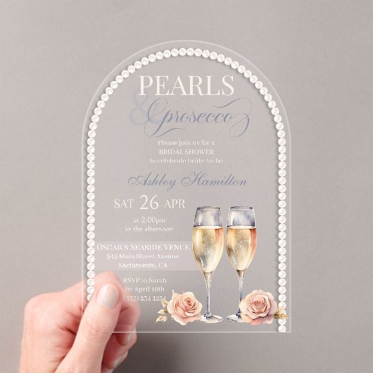 Invitations En Acrylique Elégant Perles & Prosecco Douche nuptiale (In situ (ordinateur de poche))