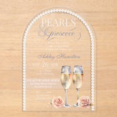 Invitations En Acrylique Elégant Perles & Prosecco Douche nuptiale (Recto)