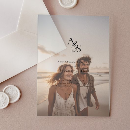 Invitations En Acrylique Élégant, Photo, Classique, Monogramme, Mariage