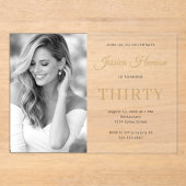 Invitations En Acrylique Elegant Photo Gold Script Minimal 30th Birthday (Recto)