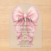 Invitations En Acrylique Elegant Pink Pearl Bow Baby Shower (Recto)