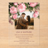 Invitations En Acrylique Elegant Pink White 3D Roses Wedding (Recto)