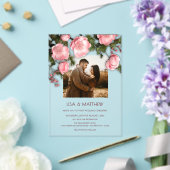 Invitations En Acrylique Elegant Pink White 3D Roses Wedding (Insitu (Mariage))