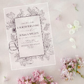 Invitations En Acrylique Élégant Plum Purple Floral Line Art Mariage