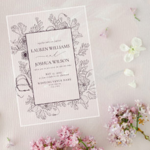 Invitations En Acrylique Élégant Plum Purple Floral Line Art Mariage