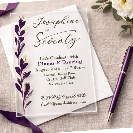 Invitations En Acrylique  Elegant Plum Watercolor Botanical 70th Birthday