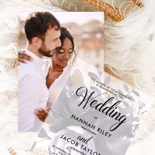 Invitations En Acrylique Elegant Purple Floral Calligraphy Wedding