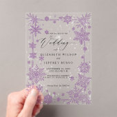 Invitations En Acrylique Elegant Purple snowflakes Winter Wedding (In situ (ordinateur de poche))