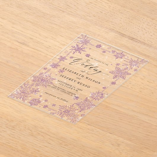 Invitations En Acrylique Elegant Purple snowflakes Winter Wedding (Poser)