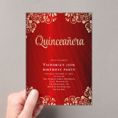 Invitations En Acrylique Elégant Red Gold Quinceañera 15ème anniversaire fê (In situ (ordinateur de poche))