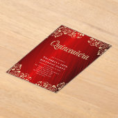Invitations En Acrylique Elégant Red Gold Quinceañera 15ème anniversaire fê (Poser)