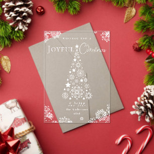 Invitations En Acrylique Élégant Red Joyeux sapin de Noël Snowflakes