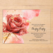 Invitations En Acrylique Élégant Red Rose Derby Party (Recto)