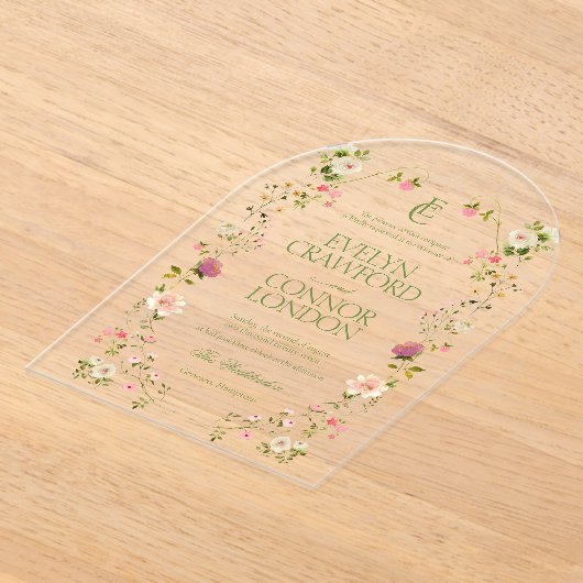 Invitations En Acrylique Élégant Rococo Monogramme Mariage floral (Poser)
