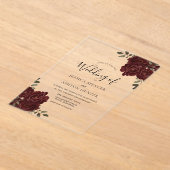 Invitations En Acrylique Élégant romantique Bourgogne Rouge Rose Mariage (Poser)
