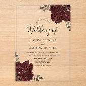 Invitations En Acrylique Élégant romantique Bourgogne Rouge Rose Mariage (Recto)