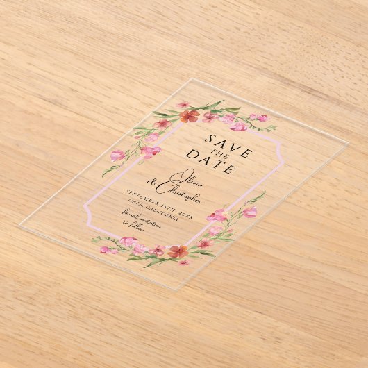 Invitations En Acrylique Élégant Romantique Floral Enregistrer La Date (Poser)