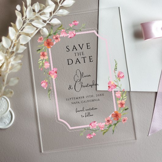 Invitations En Acrylique Élégant Romantique Floral Enregistrer La Date