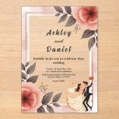 Invitations En Acrylique Élégant Romantique Floral Mariée Et Mariage De Cha (Recto)