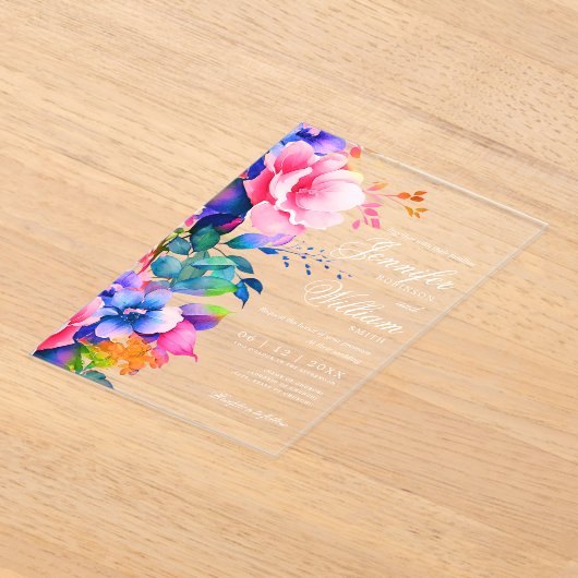 Invitations En Acrylique Élégant Romantique Mariage Script Rainbow (Poser)