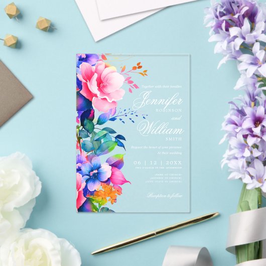 Invitations En Acrylique Élégant Romantique Mariage Script Rainbow (Insitu (Mariage))