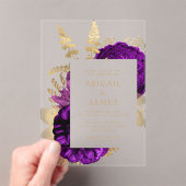 Invitations En Acrylique Élégant romantique violet or floral (In situ (ordinateur de poche))