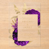 Invitations En Acrylique Élégant romantique violet or floral (Recto)