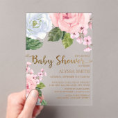 Invitations En Acrylique Élégant rose blanc Rose Script Baby shower (In situ (ordinateur de poche))