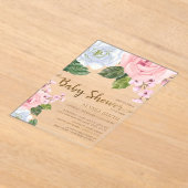 Invitations En Acrylique Élégant rose blanc Rose Script Baby shower (Poser)