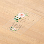 Invitations En Acrylique Élégant rose Blush Floral Gold Cross Baptême (Poser)