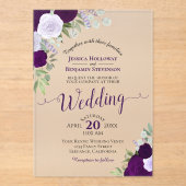 Invitations En Acrylique Elégant Rose couleur violet Mariage Boho  (Recto)