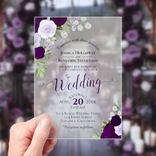 Invitations En Acrylique Elégant Rose couleur violet Mariage Boho 