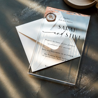 Invitations En Acrylique Elégant Rose de brosse mariage or