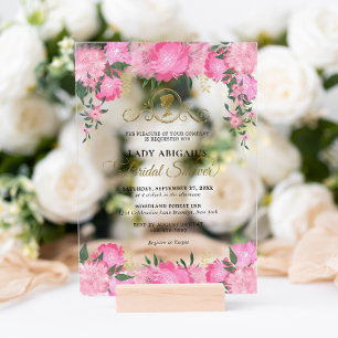 Invitations En Acrylique Elégant rose poudré floral Victorian Shower de mar