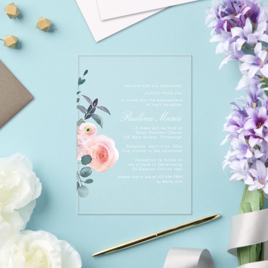 Invitations En Acrylique Élégant rose rose pâle Quinceañera (Insitu (Mariage))