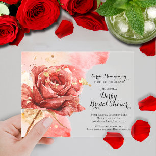 Invitations En Acrylique Élégant Rose Rouge Derby Shower de Mariage