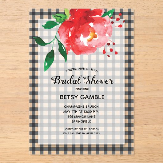 Invitations En Acrylique Élégant Rose sur En vichy Fête des mariées (Recto)