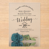 Invitations En Acrylique Élégant Rose Turquoise Lacy Calligraphy Mariage (Recto)