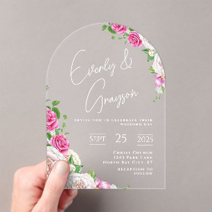 Invitations En Acrylique Élégant Rose victorien Floral Mariage