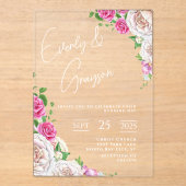 Invitations En Acrylique Élégant Rose victorien Floral Mariage (Recto)