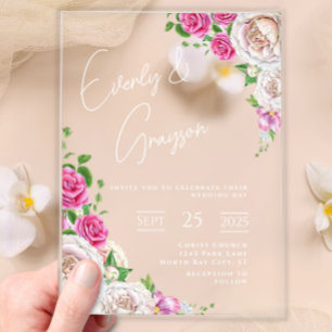 Invitations En Acrylique Élégant Rose victorien Floral Mariage