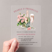 Invitations En Acrylique Elegant Roses, Pearls and Prosecco Bridal Shower  (In situ (ordinateur de poche))