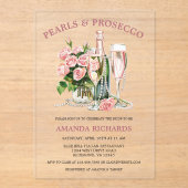 Invitations En Acrylique Elegant Roses, Pearls and Prosecco Bridal Shower  (Recto)