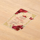 Invitations En Acrylique Elégant Roses Rouges Couronne Quinceanera Invitati (Poser)