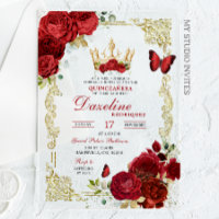 Elégant Roses Rouges Couronne Quinceanera Invitati